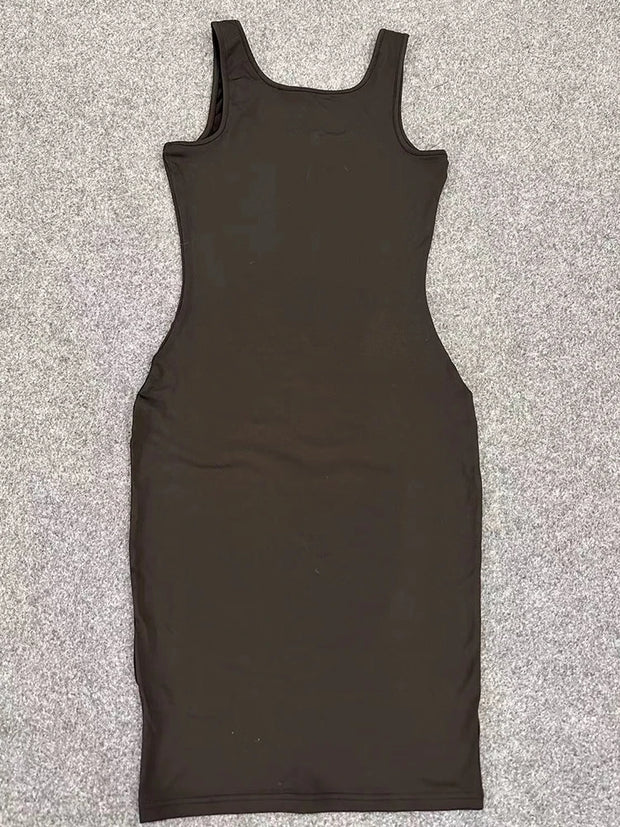 2024 Summer Sexy Tank Top Dress European and American Plus Size Solid Color Women's Sleeveless Mini Dress