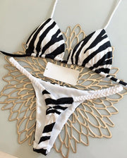 High Waist Swimsuit Sexy Thong Zebra Print Bikini Set