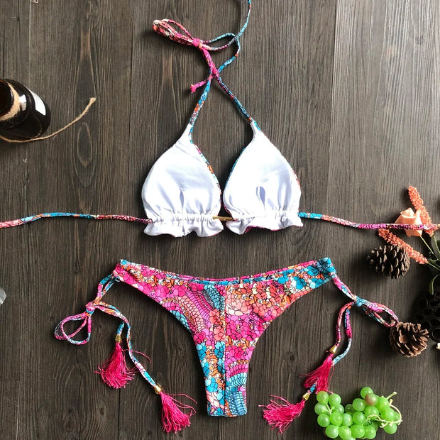 2022 Sexy Bikini Floral Print Swimwear String Bikini Set Push Up Swimsuit Bikinis Women Biquini Beach Bathing Suit Women