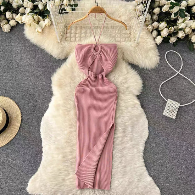 YuooMuoo Chic Fashion Sexy Package Hips Split Knitted Summer Dress 2025 Women Slim Elastic Bodycon Party Dress Streetwear Outfit