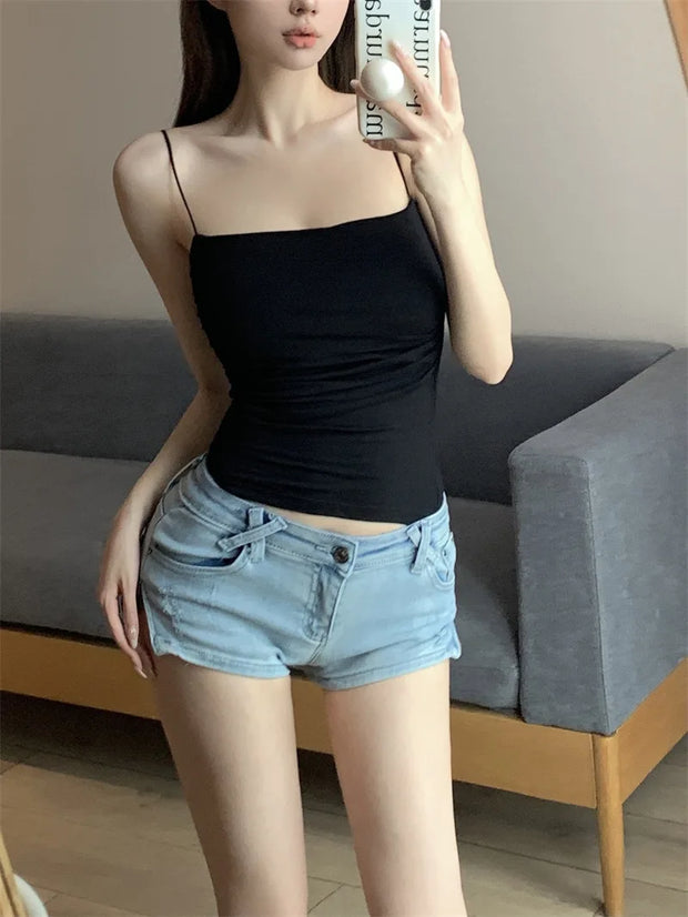 New Women's Halter Top Summer Korean Style Trend Fashion Built-In Women's Bra Stretch Women's Beach Everyday Casual Tank Top