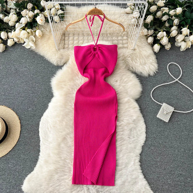 YuooMuoo Chic Fashion Sexy Package Hips Split Knitted Summer Dress 2025 Women Slim Elastic Bodycon Party Dress Streetwear Outfit