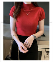 Women's Half-High Neck T-Shirt Fashion Jumper Casual Tops Korean Style Elegant Solid-Coloured Clothing Spring And Summer Season