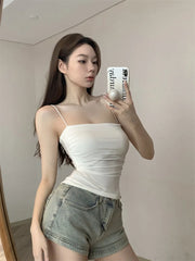 New Women's Halter Top Summer Korean Style Trend Fashion Built-In Women's Bra Stretch Women's Beach Everyday Casual Tank Top