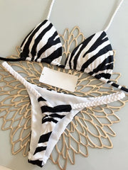 High Waist Swimsuit Sexy Thong Zebra Print Bikini Set