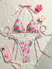 New Women's Bikini Set Pink Floral Print