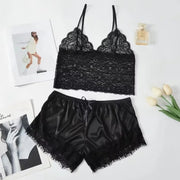 Women Lace Sexy Pajamas Set Lace Top And Shorts