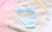 Japan Sexy Lingerie Lolita Kawaii Blue Pink White Striped Mini Bikini Adult Cosplay Women  Bra Underwear Set  Frenum Swimsuit