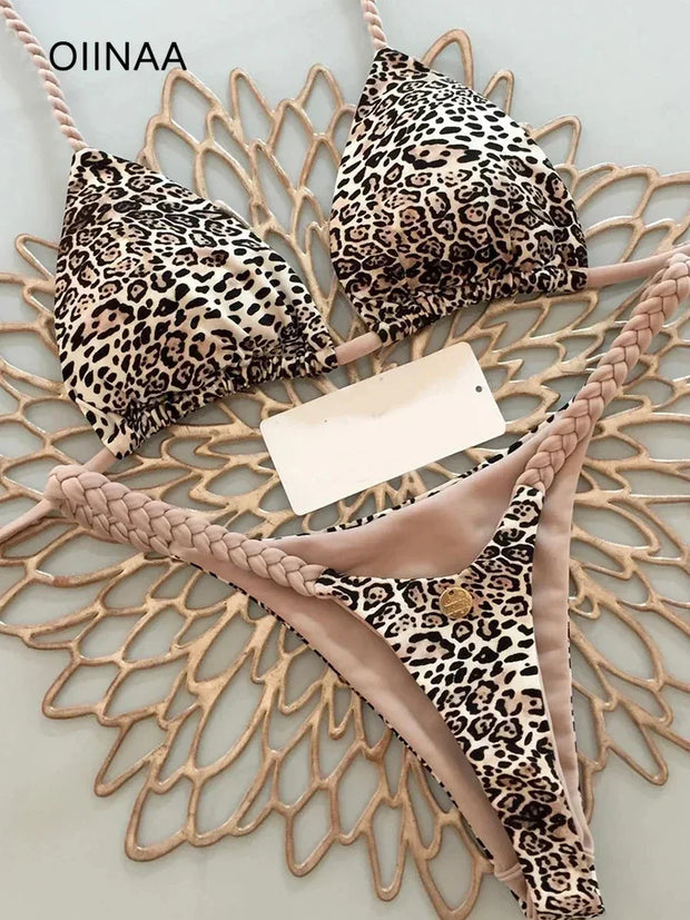 OIINAA Swimwear Women Leopard Printed Sexy Bikini Set