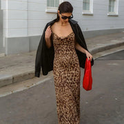 Vintage Leopard Print Chiffon Sexy Cami Dress Women V Neck Sleeveless Party Dress Fashion 2024 Summer Streetwear Dress