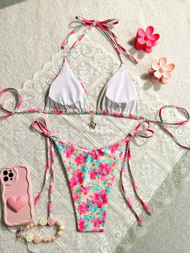 New Women's Bikini Set Pink Floral Print