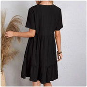 Women Summer Peplum V-Neck Short Sleeve Fit Flare Vocation Dresses