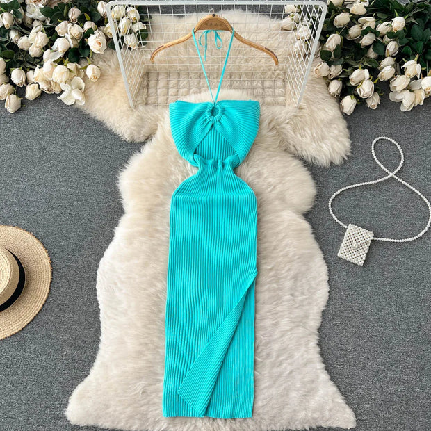 YuooMuoo Chic Fashion Sexy Package Hips Split Knitted Summer Dress 2025 Women Slim Elastic Bodycon Party Dress Streetwear Outfit