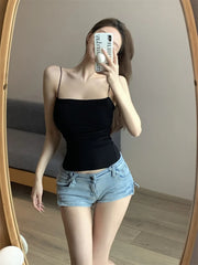 New Women's Halter Top Summer Korean Style Trend Fashion Built-In Women's Bra Stretch Women's Beach Everyday Casual Tank Top